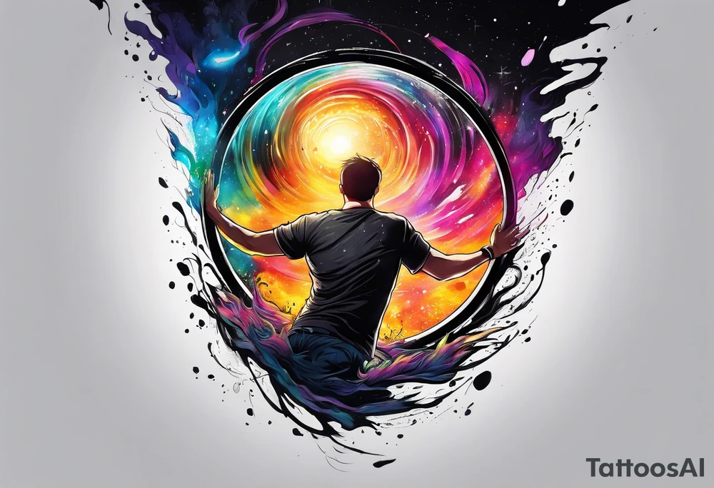 A rave party falling in a black hole tattoo idea