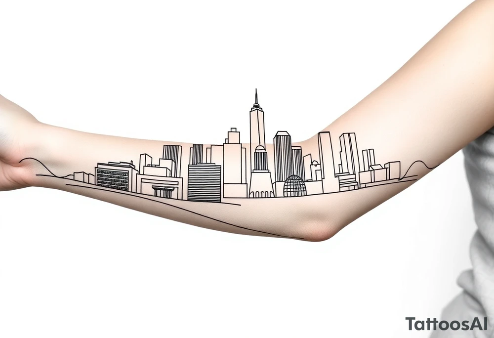 abstract, line drawing of the downtown phoenix az skyline tattoo idea