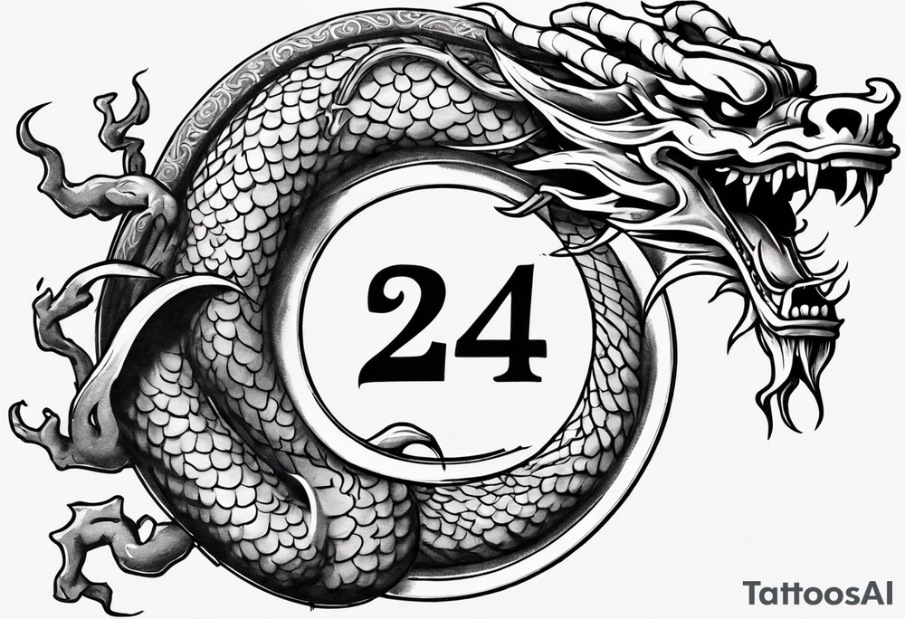 Number 24 with a Chinese dragon around it tattoo idea