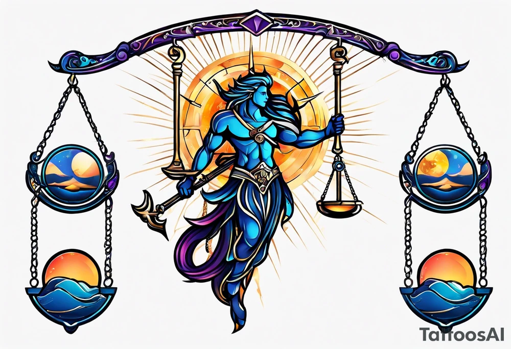 male scorpio, female Sagittarius, libra scales tattoo idea