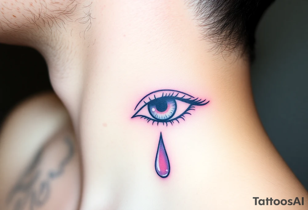 A teardrop falling from a closed eye, with soft pink and lavender tones, symbolizing vulnerability and emotional depth tattoo idea