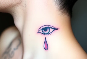 A teardrop falling from a closed eye, with soft pink and lavender tones, symbolizing vulnerability and emotional depth tattoo idea