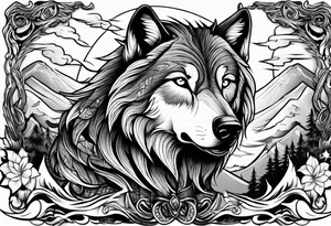 Powerful storm with wolf tattoo idea