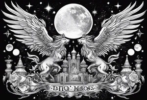 Create a large-scale tattoo featuring an epic cosmic battle scene with angels and demons engaged in a chess match amidst swirling galaxies and celestial elements. tattoo idea