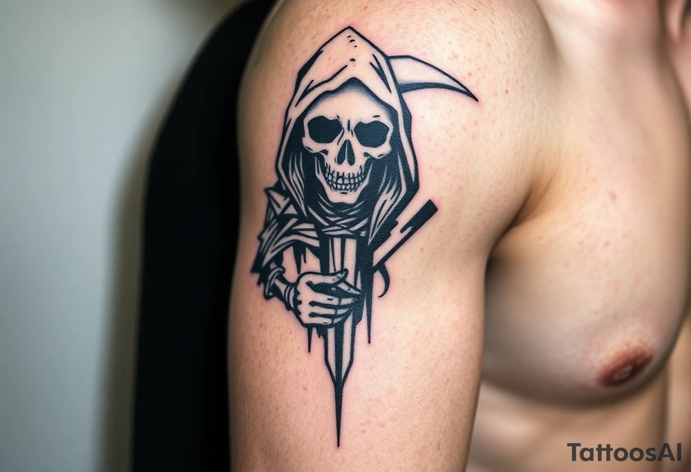 Grim reaper complex with shading stencil image tattoo idea