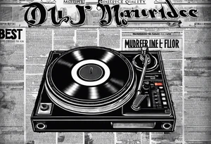 Ripped newspaper for hand with headline “dj murdered the dance floor”. Fake newspaper Article about best dj in raleigh tattoo idea