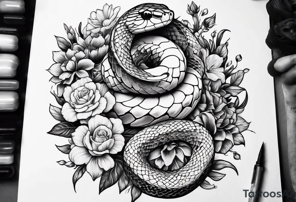 Snake and flowers to fit on shoulder blade tattoo idea