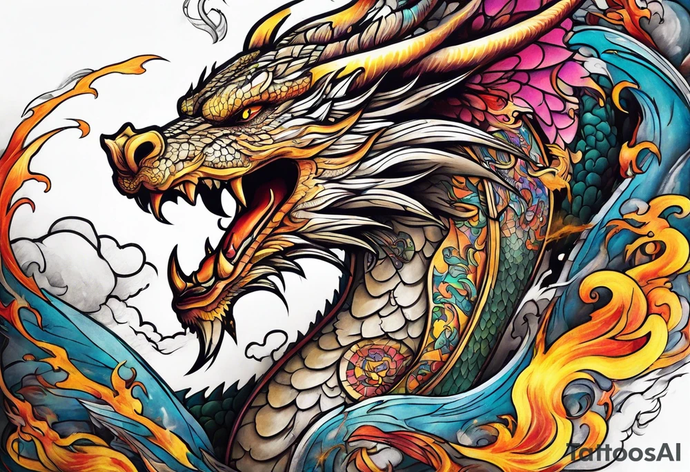 roaring dragons wizard tattoo idea