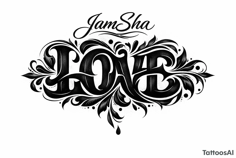 Love and hate combine to be one word read upright to spell love and upside down to spell hate under the word JamSha. Can u make the love hate one word. Can we add color tattoo idea