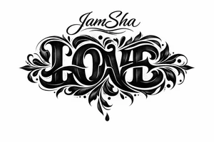 Love and hate combine to be one word read upright to spell love and upside down to spell hate under the word JamSha. Can u make the love hate one word. Can we add color tattoo idea