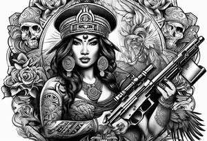 gangster, mayan,guns,symbols tattoo idea
