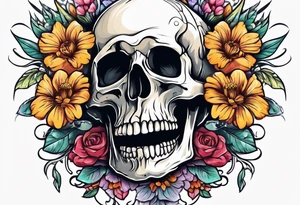 skull with flowers growing on it tattoo idea