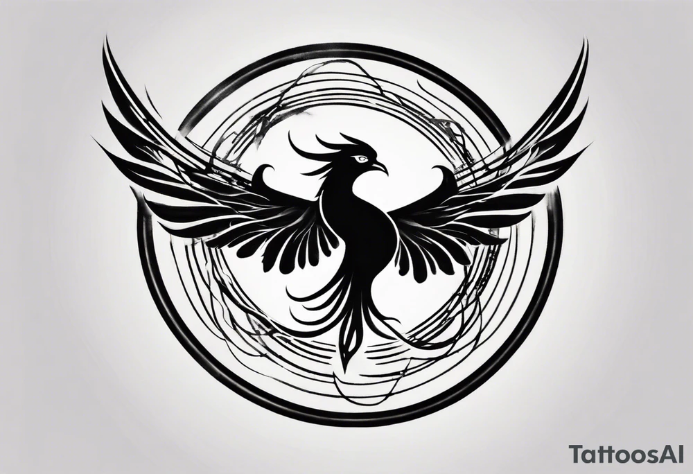 Phoenix rising blending in circles tattoo idea