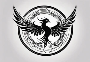 Phoenix rising blending in circles tattoo idea