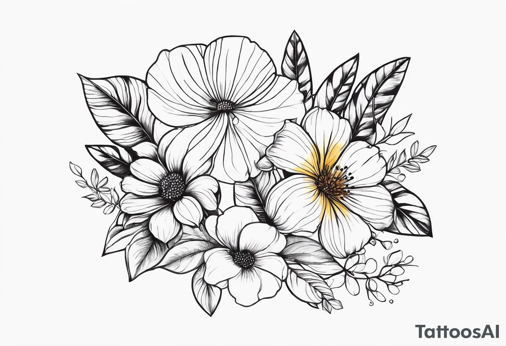 enredaderas con Flores y Hojas a Color tattoo idea