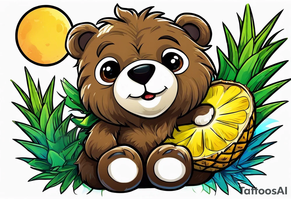 Bear loves pineapples and coconuts tattoo idea