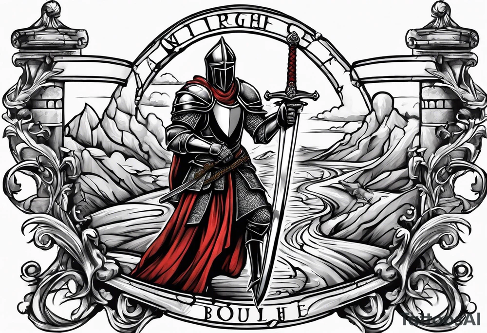 a knight pulling a sword out the bible tattoo idea