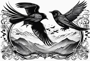 north south with three black birds flying by north tattoo idea