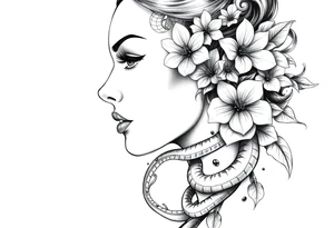 Powerful side profile woman’s face with flowers
And snakes tattoo idea