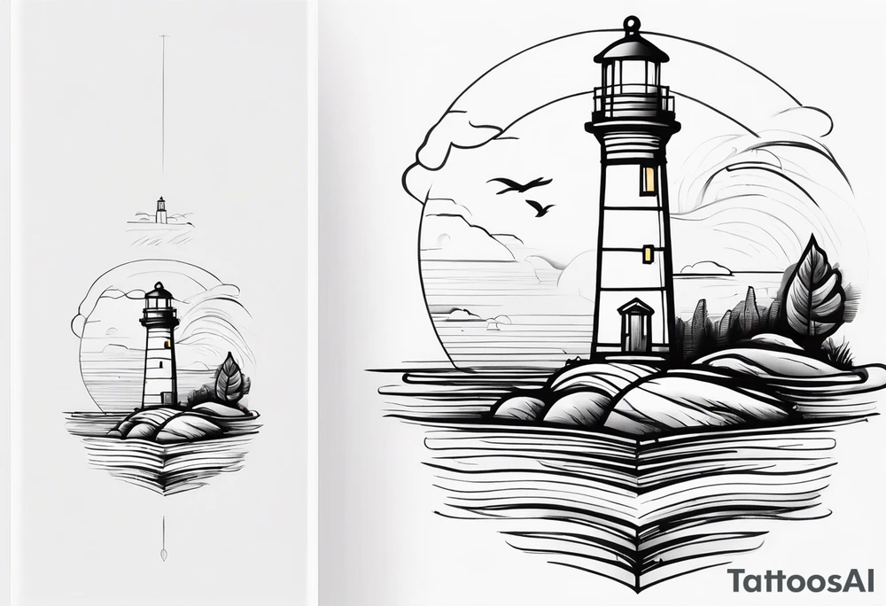 lighthouse fine line that seems like a draft tattoo idea