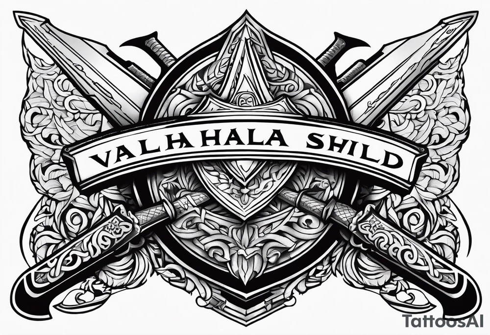Valhalla sword shield axe heaven tattoo idea