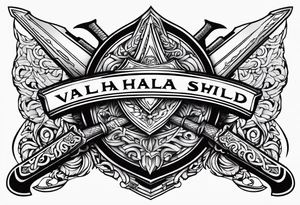 Valhalla sword shield axe heaven tattoo idea