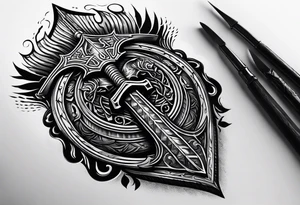 Valhalla sword shield axe mist fog tattoo idea