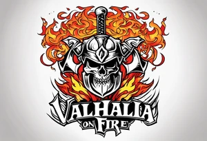 valhalla on fire sword shield axe warrior tattoo idea