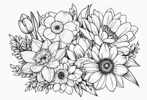 Bouquet of daffodils gerberas and tulips tattoo idea