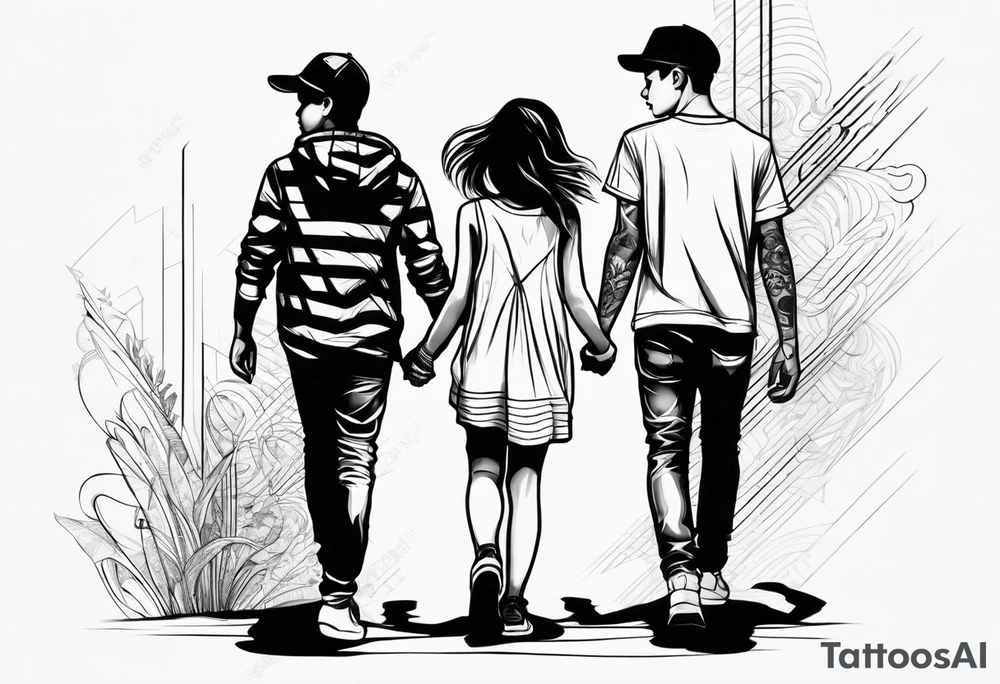 1 teen boy 1 teen girl 1 toddler girl walking holding hands tattoo idea