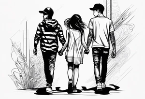 1 teen boy 1 teen girl 1 toddler girl walking holding hands tattoo idea