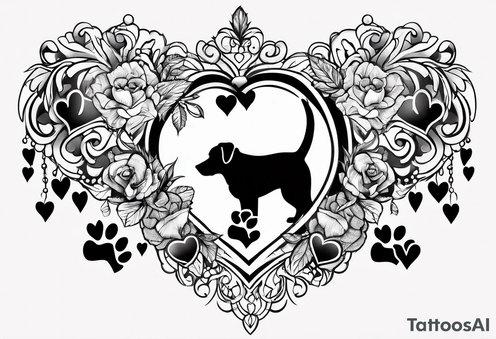 Hearts with NCJB and dog paws tattoo idea