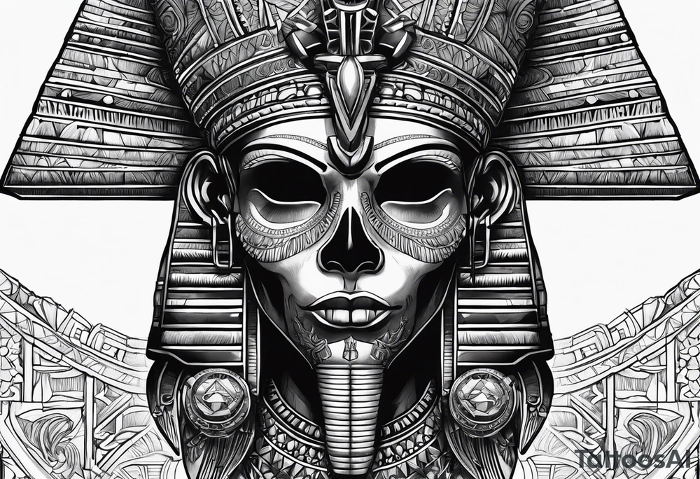 Black pharaoh skull tattoo idea
