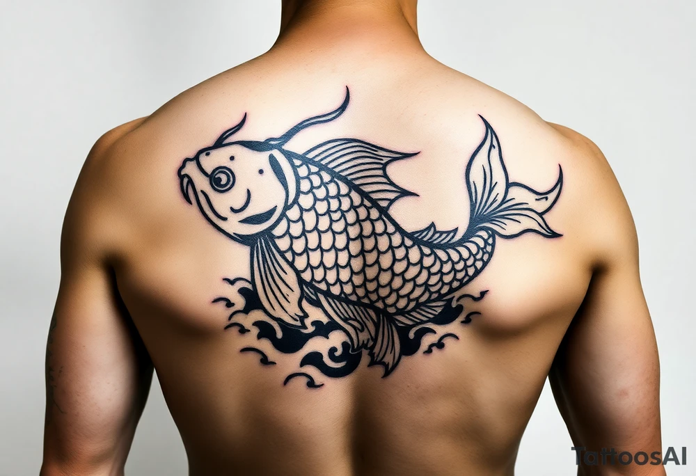 traditional koi fish swimming upstream through turbulent waves tattoo idea