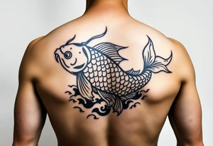 traditional koi fish swimming upstream through turbulent waves tattoo idea