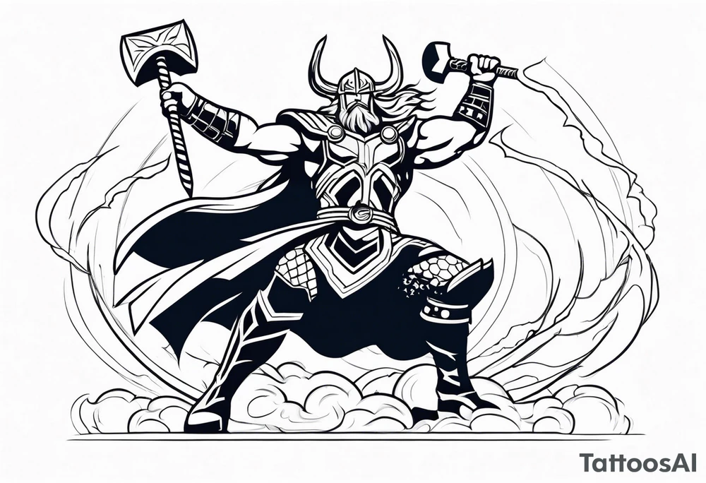 Lightning god thor fighting Jormangdr tattoo idea