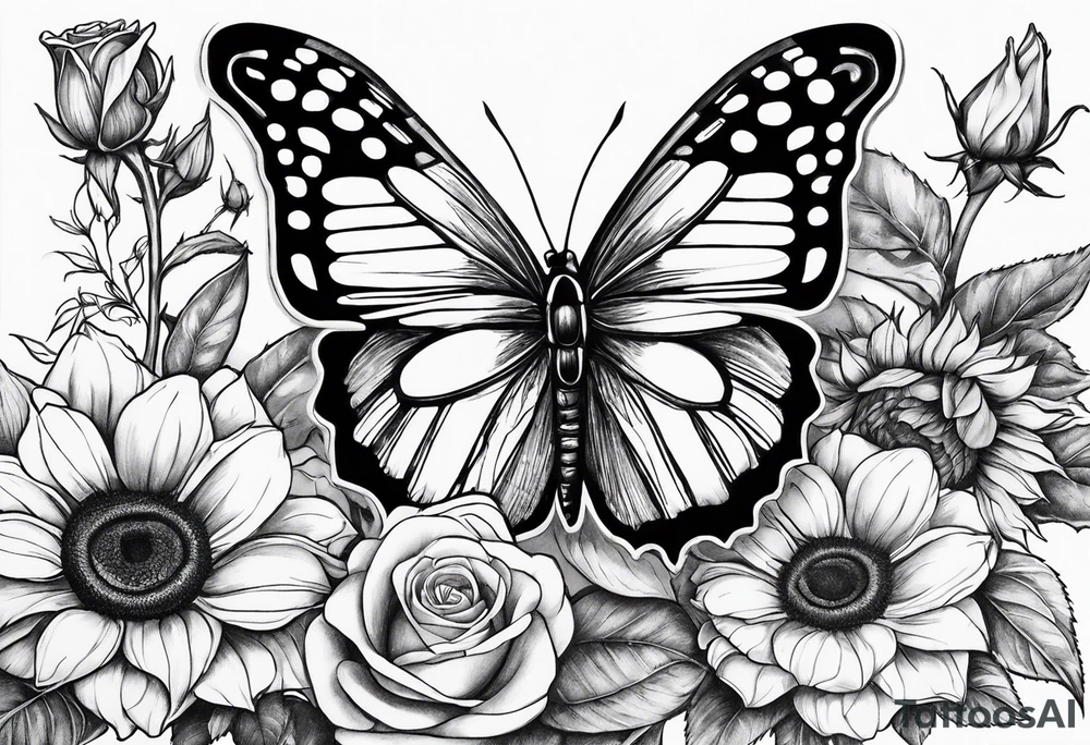 sunflower, camera, flower rose , book, butterfly tattoo idea