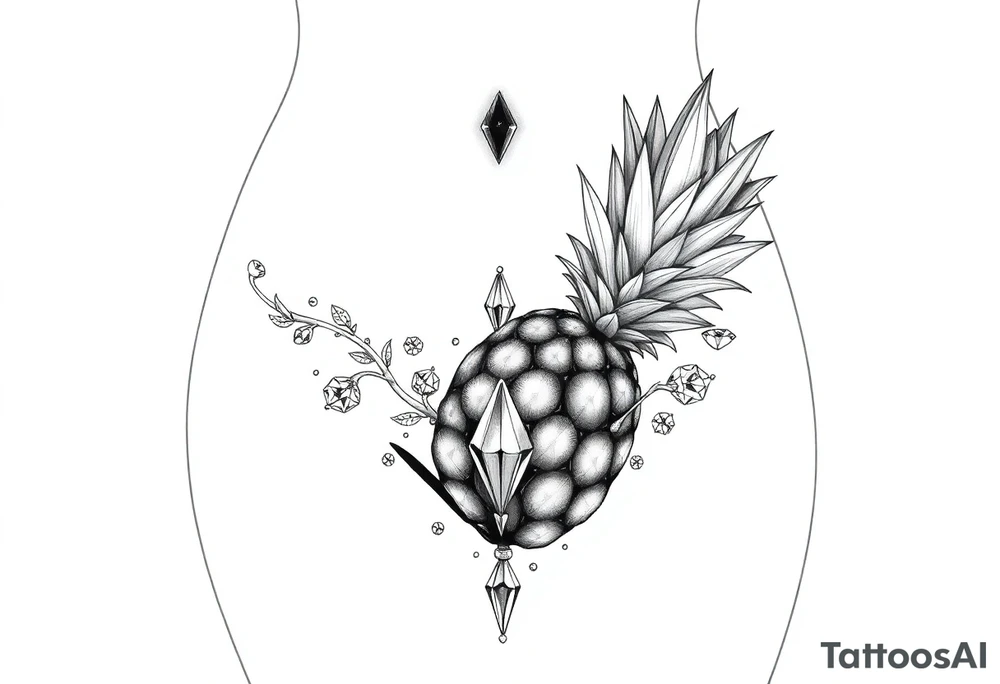 To cover pubic area vagina and anus using a pineapple with diamonds and magestic tattoo idea