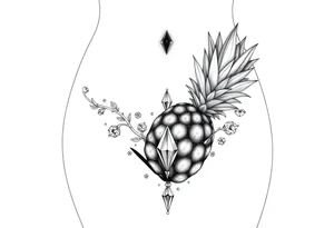 To cover pubic area vagina and anus using a  pineapple with diamonds  and magestic tattoo idea