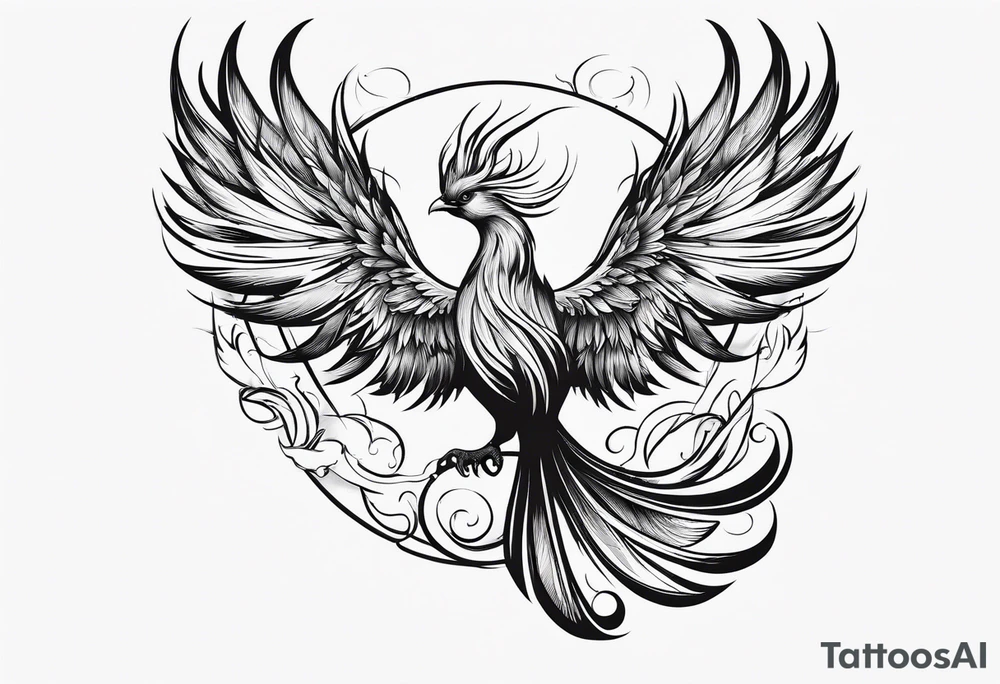 minimalist pheonix with long tail curling tattoo idea