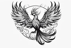 minimalist pheonix with long tail curling tattoo idea