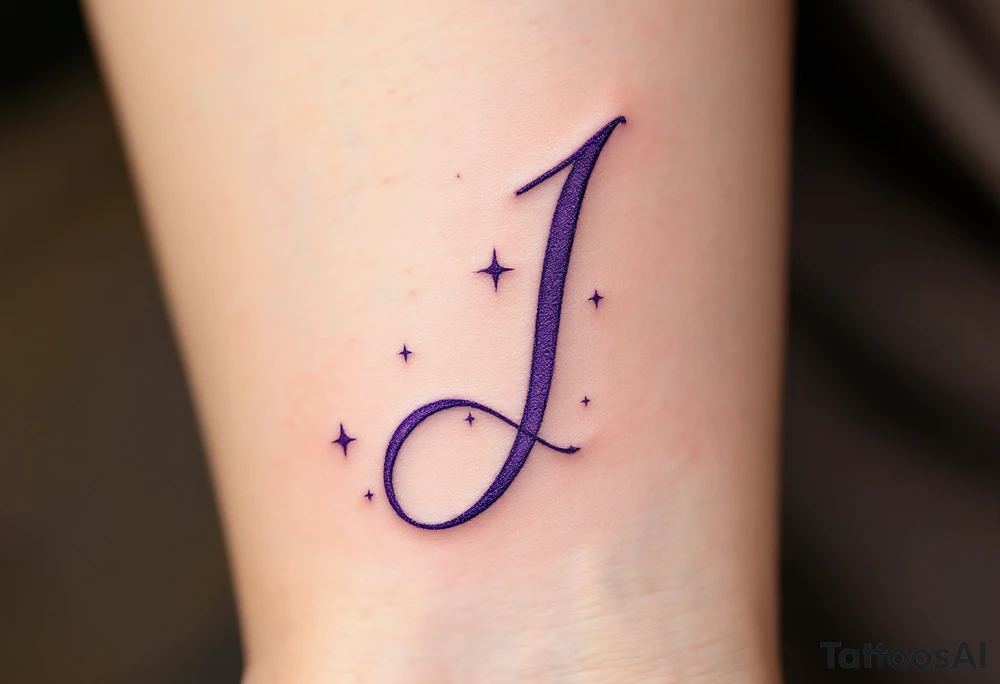 Whimsical curly "J" in lavender with tiny stars dotting the tail. tattoo idea