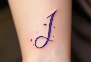 Whimsical curly "J" in lavender with tiny stars dotting the tail. tattoo idea