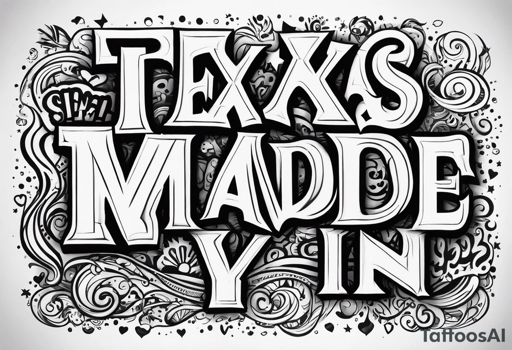 Texas Made in bubble letters tattoo idea