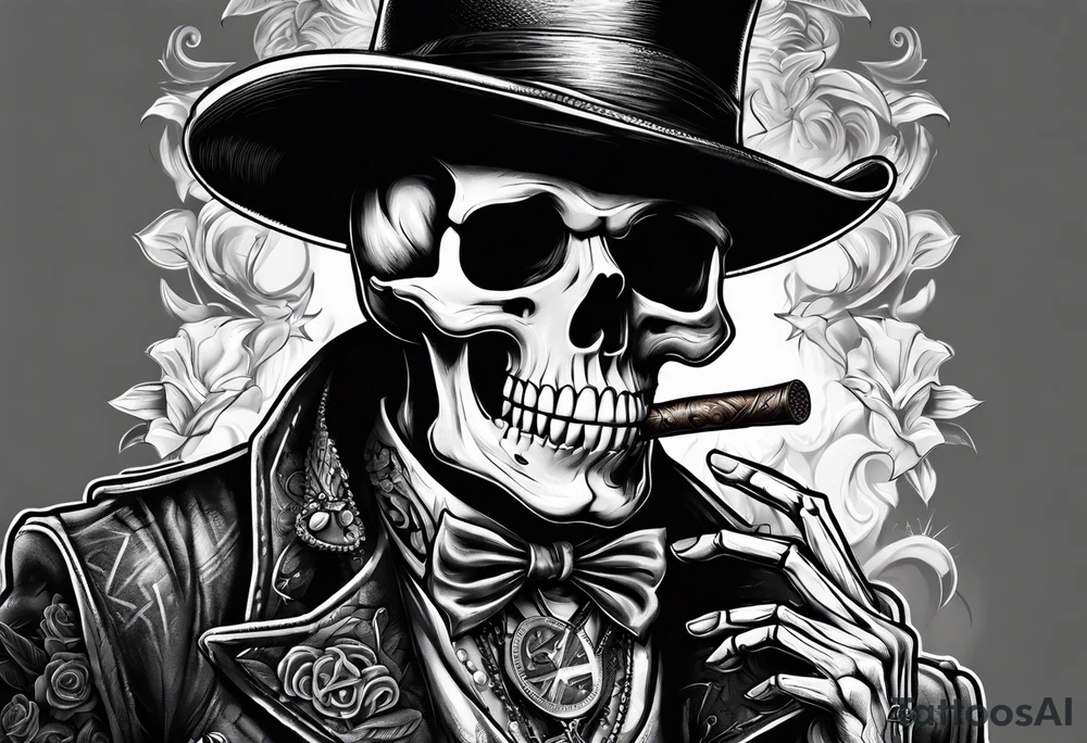 skeleton smoking cigar with poker chips tattoo idea