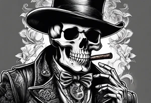 skeleton smoking cigar with poker chips tattoo idea