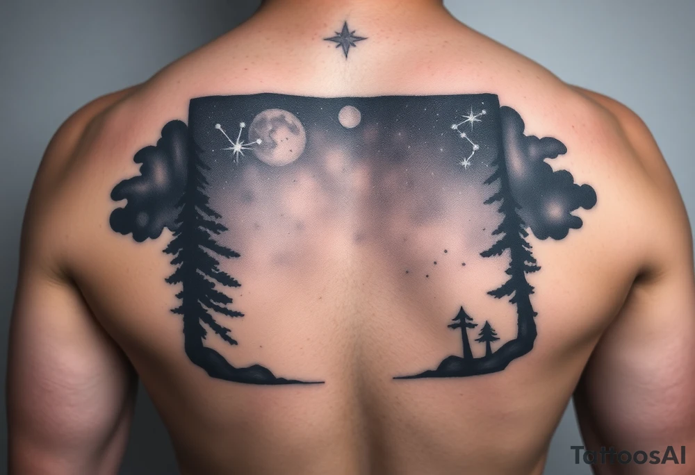Night sky with a constellation seen through a frame of silhouette tattoo idea