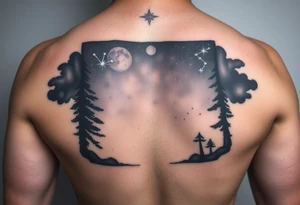Night sky with a constellation seen through a frame of silhouette tattoo idea