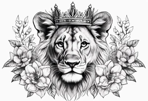 Lion Cub with crown and flowers tattoo idea | TattoosAI