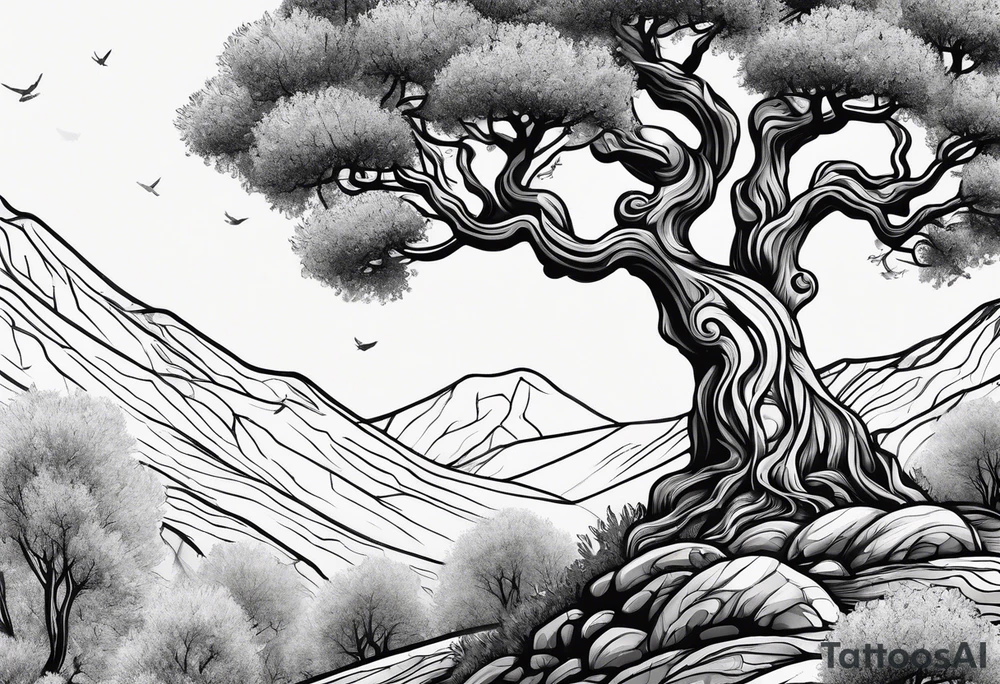 psychedelic olive tree tattoo idea